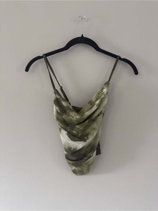 Tops - Olive Green Watercolor Cowl Neck Spaghetti Strap Camisole